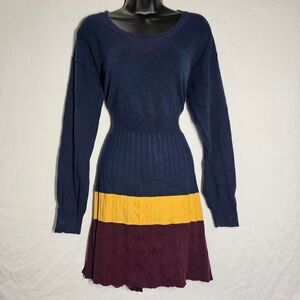 2000s 2010 twee indie yellow navy blue burgundy color block sweater dress